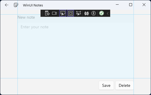 A nova interface do usuário da página de notas com a grade realçada por Visual Studio.