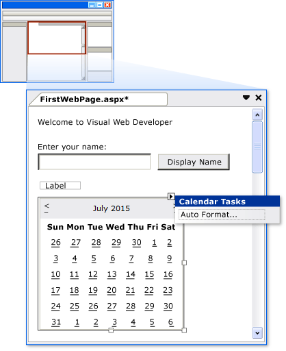 Controlo do calendário na vista Design