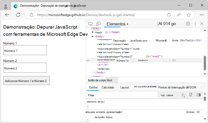 As DevTools são abertas nos Elementos