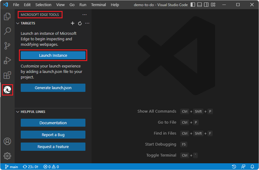Microsoft Edge DevTools para extensão Visual Studio Code