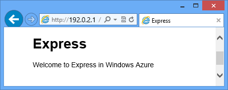 Uma janela do navegador, a página contém Bem-vindo ao Express no Azure