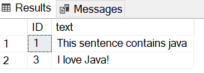 Captura de ecrã dos resultados do exemplo Java.