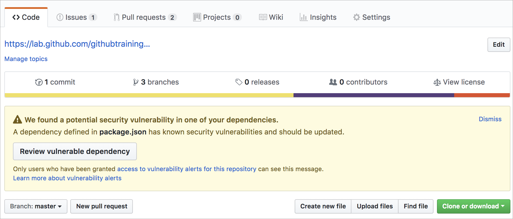 Captura de tela de alertas Dependabot para dependências vulneráveis.