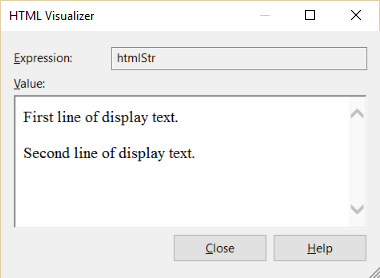 Captura de tela do visualizador de cadeia de caracteres HTML.