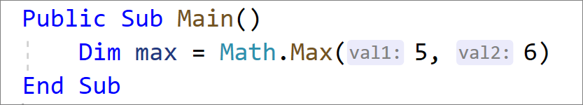 Dicas de nome de parâmetro embutido para Visual Basic