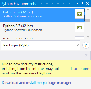 Mensagem sobre restrições de instalação de pip em versões mais antigas do Python