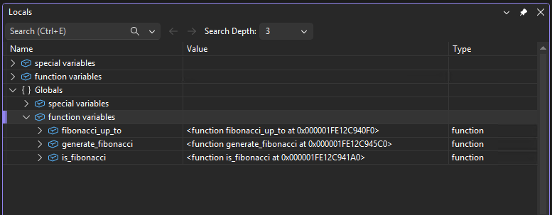 Captura de ecrã que mostra a janela Local no depurador do Visual Studio.