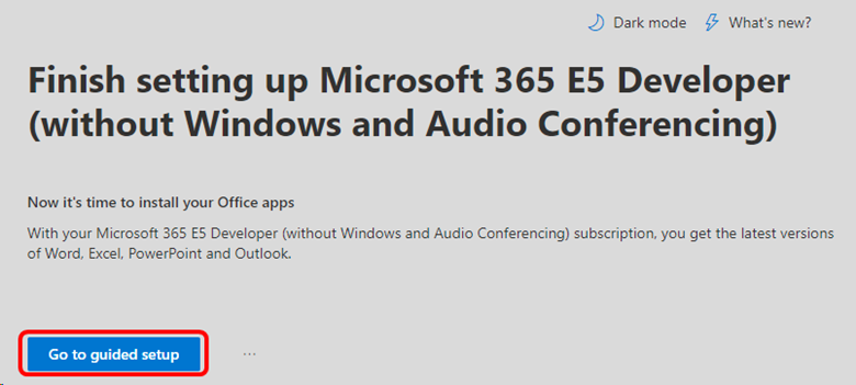 Configuração guiada pelo desenvolvedor do Microsoft 365